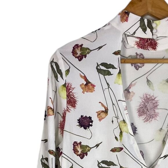 & Other Stories Deep V Open Back Floral Print Long Sleeves Mini Dress Size 6 NEW - Picture 10 of 13